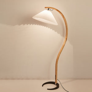 Arbora | Arc Floor Lamp with Beech Wood and Pleated Shade | Plug In Lamp for Living Room