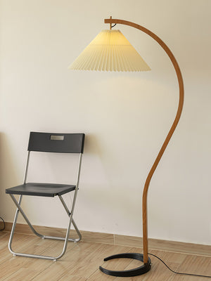 Arbora | Arc Floor Lamp with Beech Wood and Pleated Shade | Plug In Lamp for Living Room