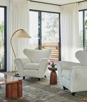 Arbora | Arc Floor Lamp with Beech Wood and Pleated Shade | Plug In Lamp for Living Room