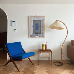 Arbora | Arc Floor Lamp with Beech Wood and Pleated Shade | Plug In Lamp for Living Room
