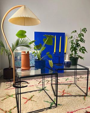Arbora | Arc Floor Lamp with Beech Wood and Pleated Shade | Plug In Lamp for Living Room