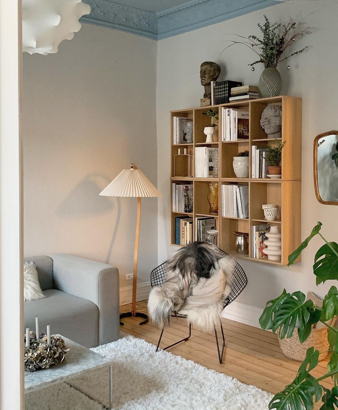 Arbora | Arc Floor Lamp with Beech Wood and Pleated Shade | Plug In Lamp for Living Room