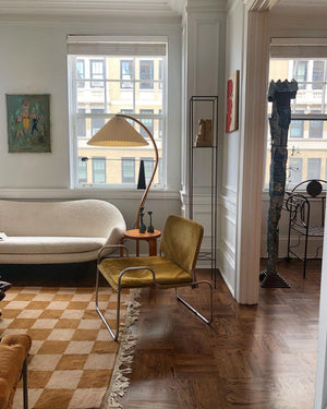 Arbora | Arc Floor Lamp with Beech Wood and Pleated Shade | Plug In Lamp for Living Room