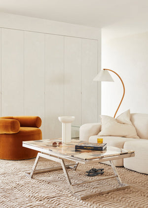 Arbora | Arc Floor Lamp with Beech Wood and Pleated Shade | Plug In Lamp for Living Room