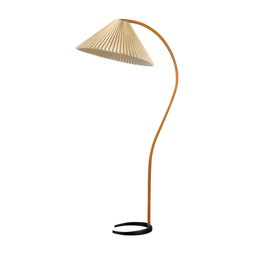 Arbora | Arc Floor Lamp with Beech Wood and Pleated Shade | Plug In Lamp for Living Room
