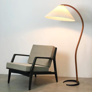 Arbora | Arc Floor Lamp with Beech Wood and Pleated Shade | Plug In Lamp for Living Room