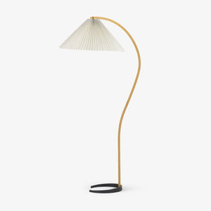 Arbora | Arc Floor Lamp with Beech Wood and Pleated Shade | Plug In Lamp for Living Room