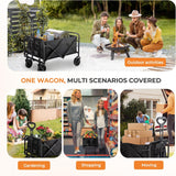 Collapsible Wagon Cart with Wheels Foldable - Folding Utility Heavy Duty Wagons Carts for Grocery Sports Garden Shopping Camping Wheelbarrows