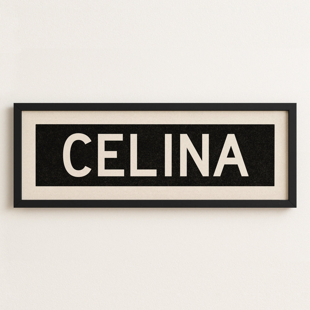 Framed Celina Bus Scroll Sign