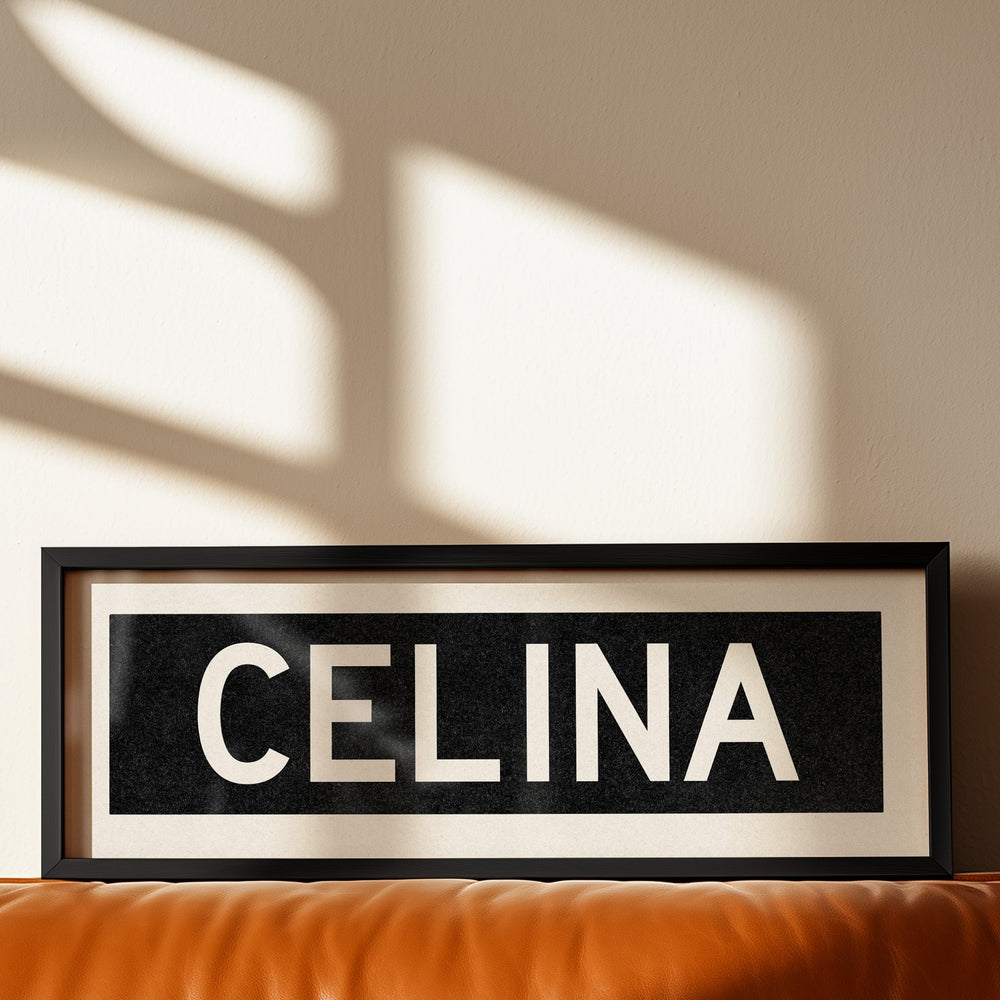 Framed Celina Bus Scroll Sign