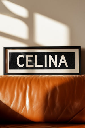 Framed Celina Bus Scroll Sign