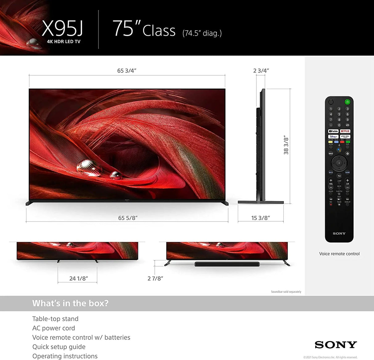 Certified Refurbished - Sony XR75X95J BRAVIA XR X95J 4K HDR Full Array LED with Smart Google TV