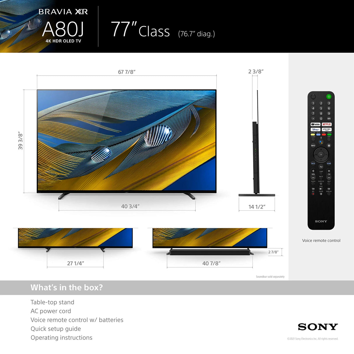 Certified Refurbished - Sony XR77A80J 77" Class BRAVIA XR OLED 4K Ultra HD Smart Google TV