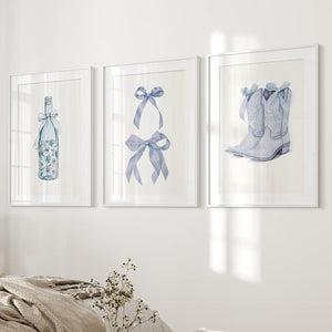 Preppy Aesthetic Dorm Decor Blue Wall Art Prints
