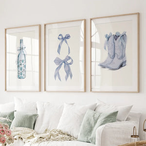 Preppy Aesthetic Dorm Decor Blue Wall Art Prints