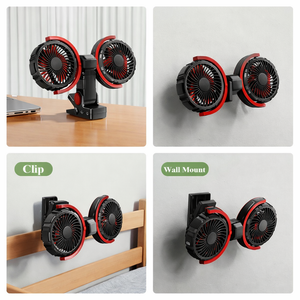 Hipacool Dual Head Car Clip Fan 4000mAh 3-Speed USB