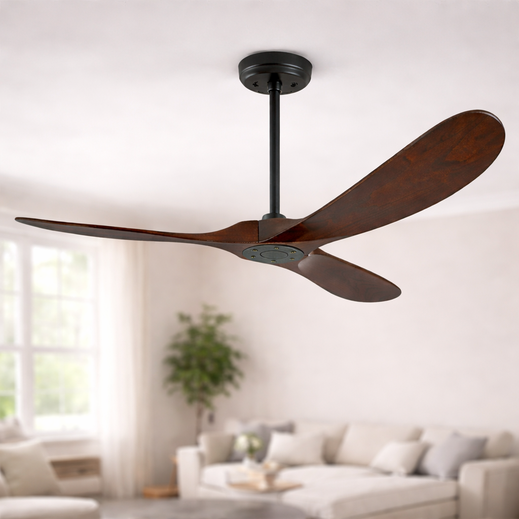 52 Inch Solid Wood Ceiling Fan 3-Blade DC Motor Remote