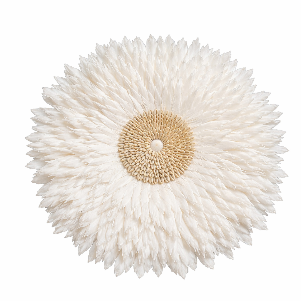 Feather Wall Hanging Juju Hat Decor with Shell or Mirror Center