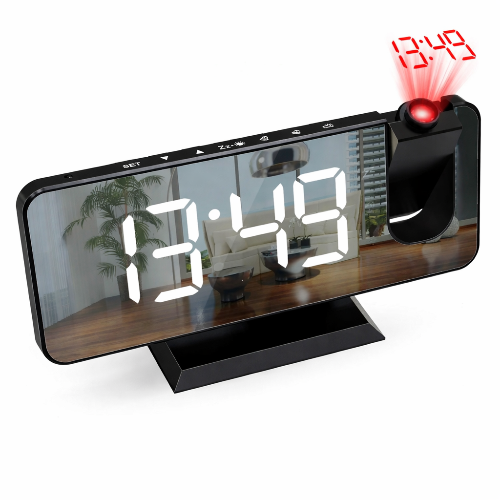 HD Projection Alarm Clock Large LED Display Digital Smart Radio Auto Dimming