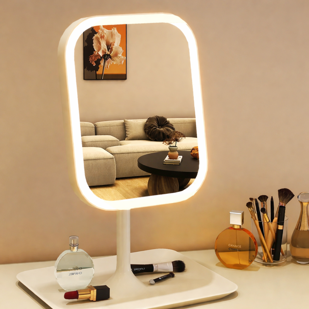 LED Makeup Vanity Mirror with 3 Color Lights – Touch Control for Bedroom & Desk