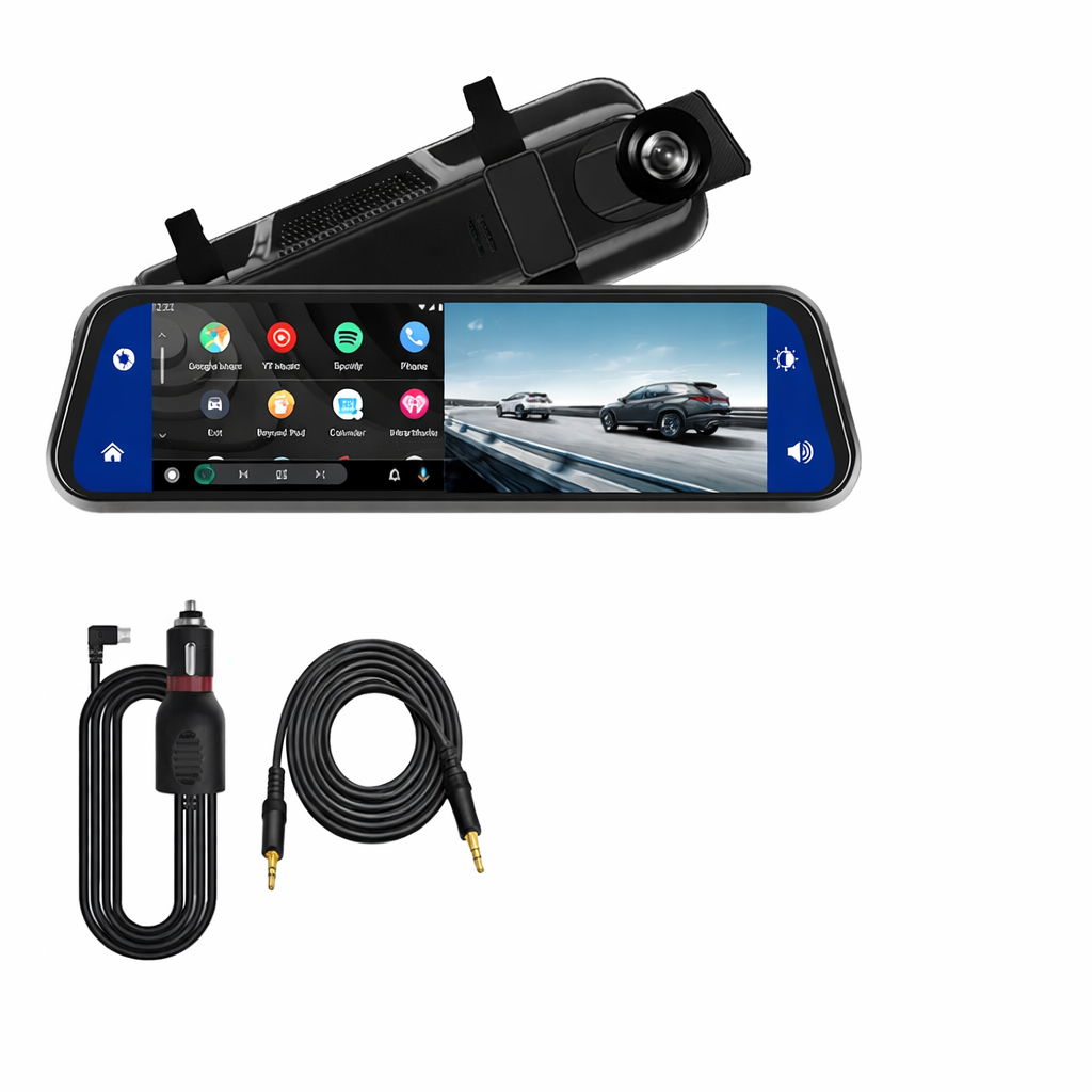 10 Inch 4K Dash Cam Rearview Mirror CarPlay Android Auto GPS WiFi DVR Dual Cam