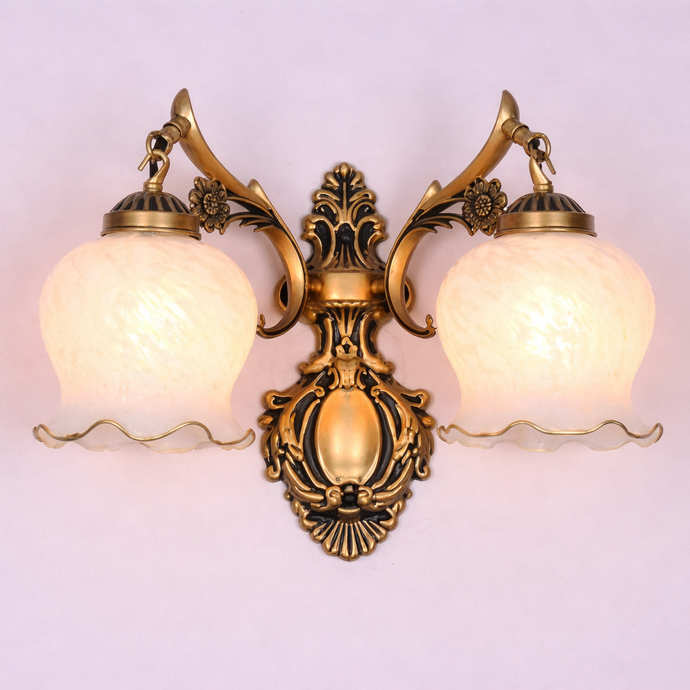 European Retro Wall Lamp Bedroom Bedside Corridor Double Head Bronzing Sconce