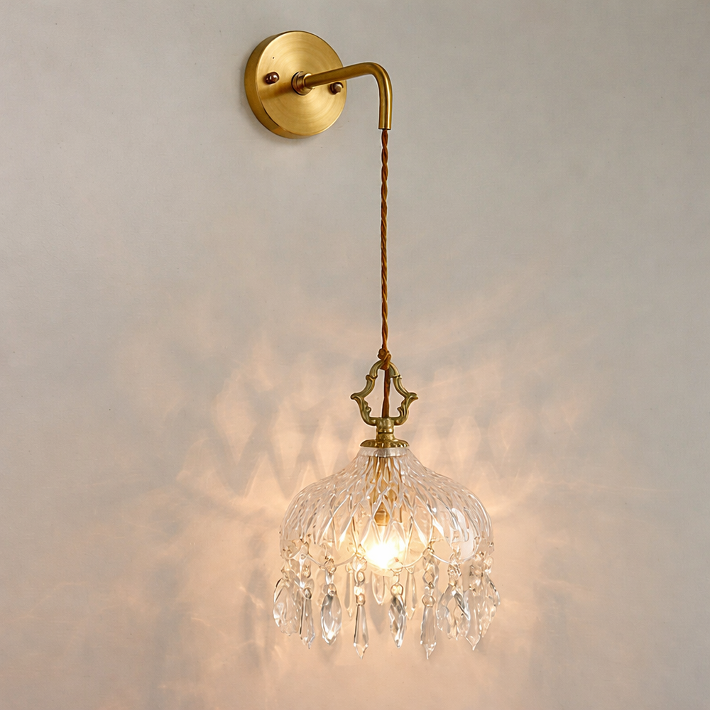 French Retro Glass Pendant Light LED Hanging Lamp Bedroom Bar Restaurant Decor