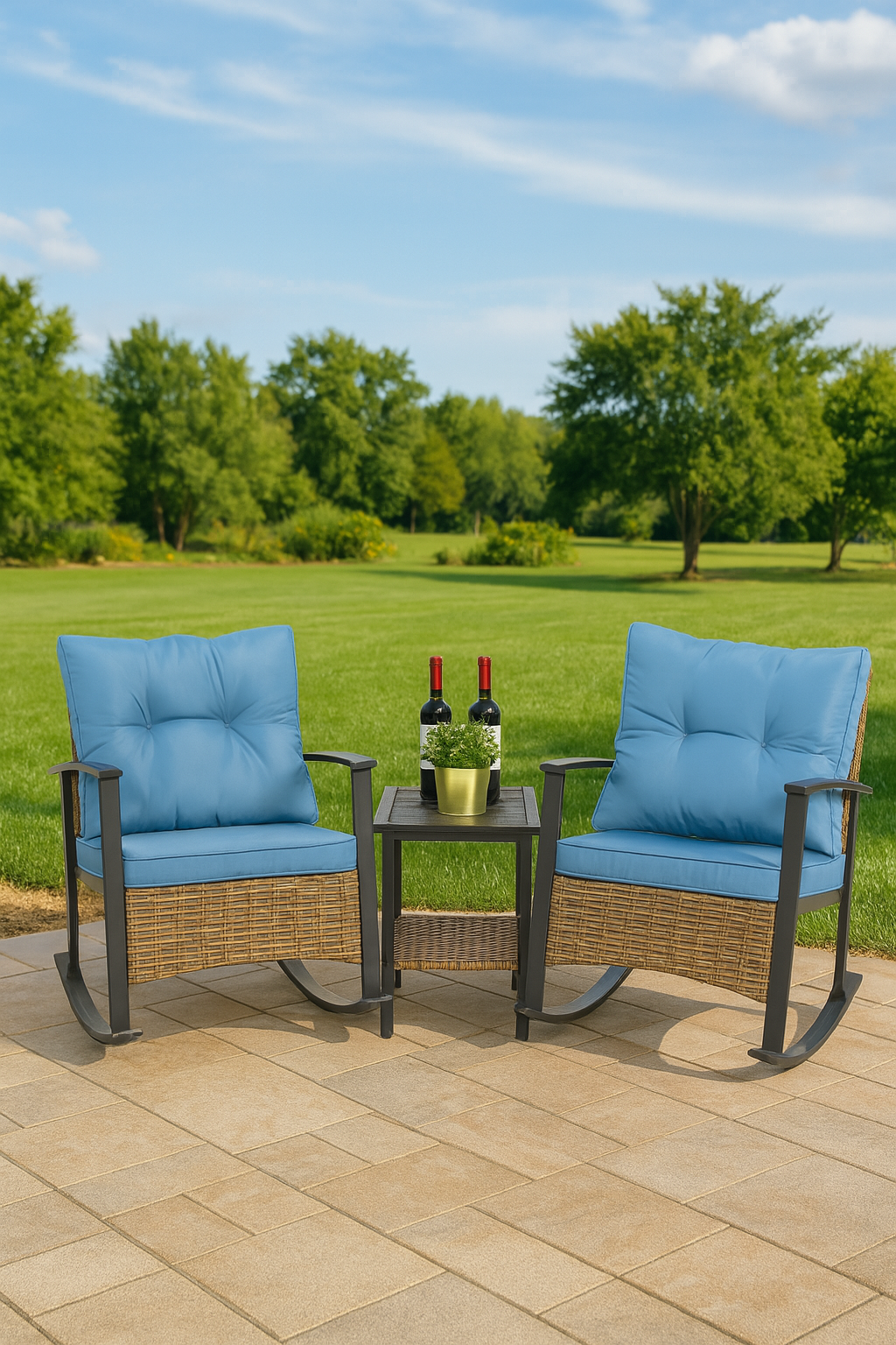 Candace 3 Piece Wicker Outdoor Rocking Chairs Bistro Set