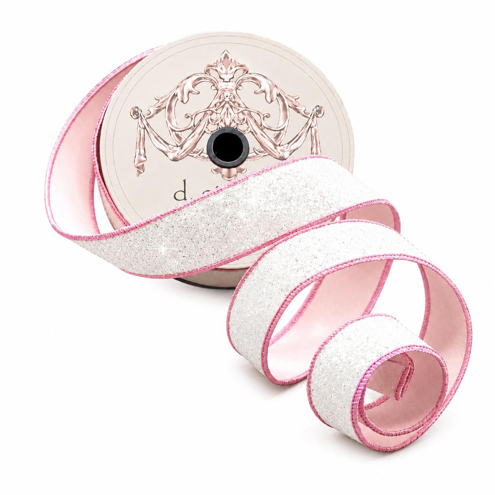 1.5" Sugar Plum Glitter Ribbon: Whispy White (10 Yards)