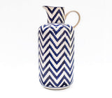 Cobalt Chevron Bottle Pitcher – Hand-Painted Ceramic Accent