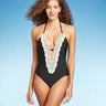 Shade & Shore Women's Crochet Plunge One Piece Swimsuit Halter Swimwear