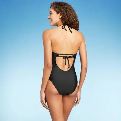 Shade & Shore Women's Crochet Plunge One Piece Swimsuit Halter Swimwear