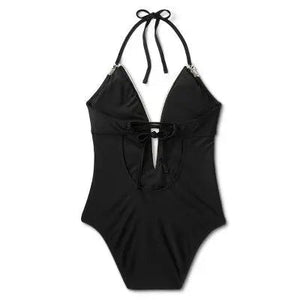Shade & Shore Women's Crochet Plunge One Piece Swimsuit Halter Swimwear