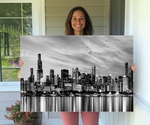 Chicago City Cloudy Skyline Black and White Wall Art