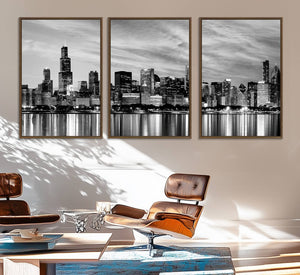 Chicago City Cloudy Skyline Black and White Wall Art