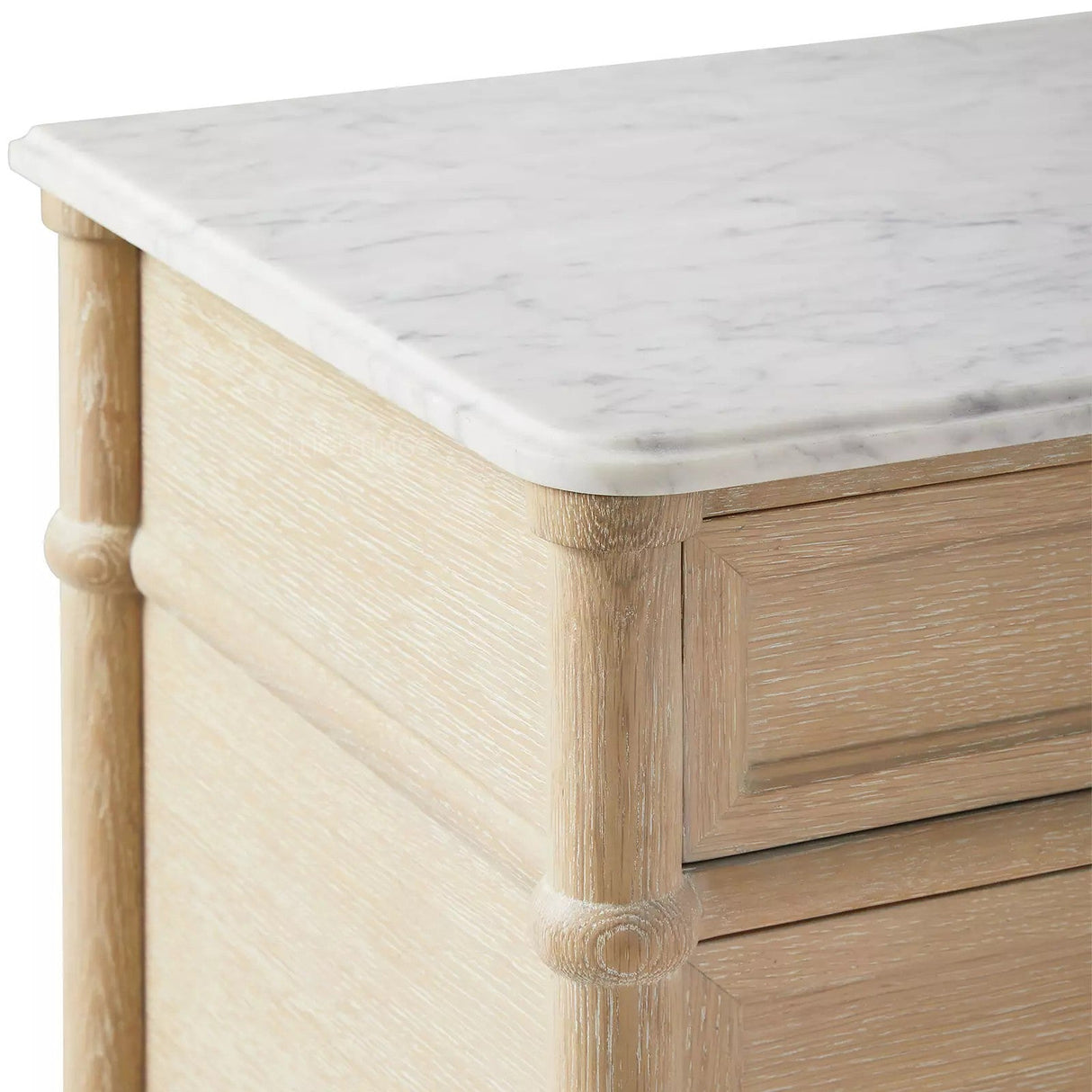 36" Oak Veneer Sideboard with Carrara Marble Top & Brass Pulls