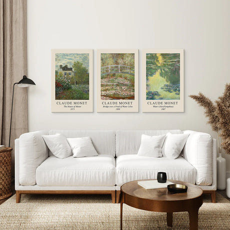 Vintage Farmhouse Decor Set of 3 Prints. Claude Monet