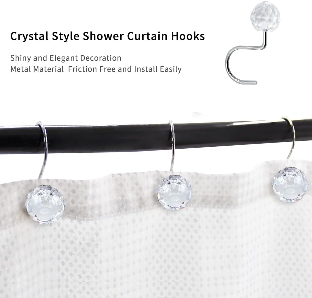 Set of 12 Rust Resistant Shower Curtain Hooks - 6 Designs