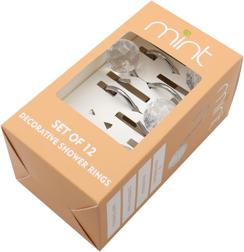 Set of 12 Rust Resistant Shower Curtain Hooks - 6 Designs
