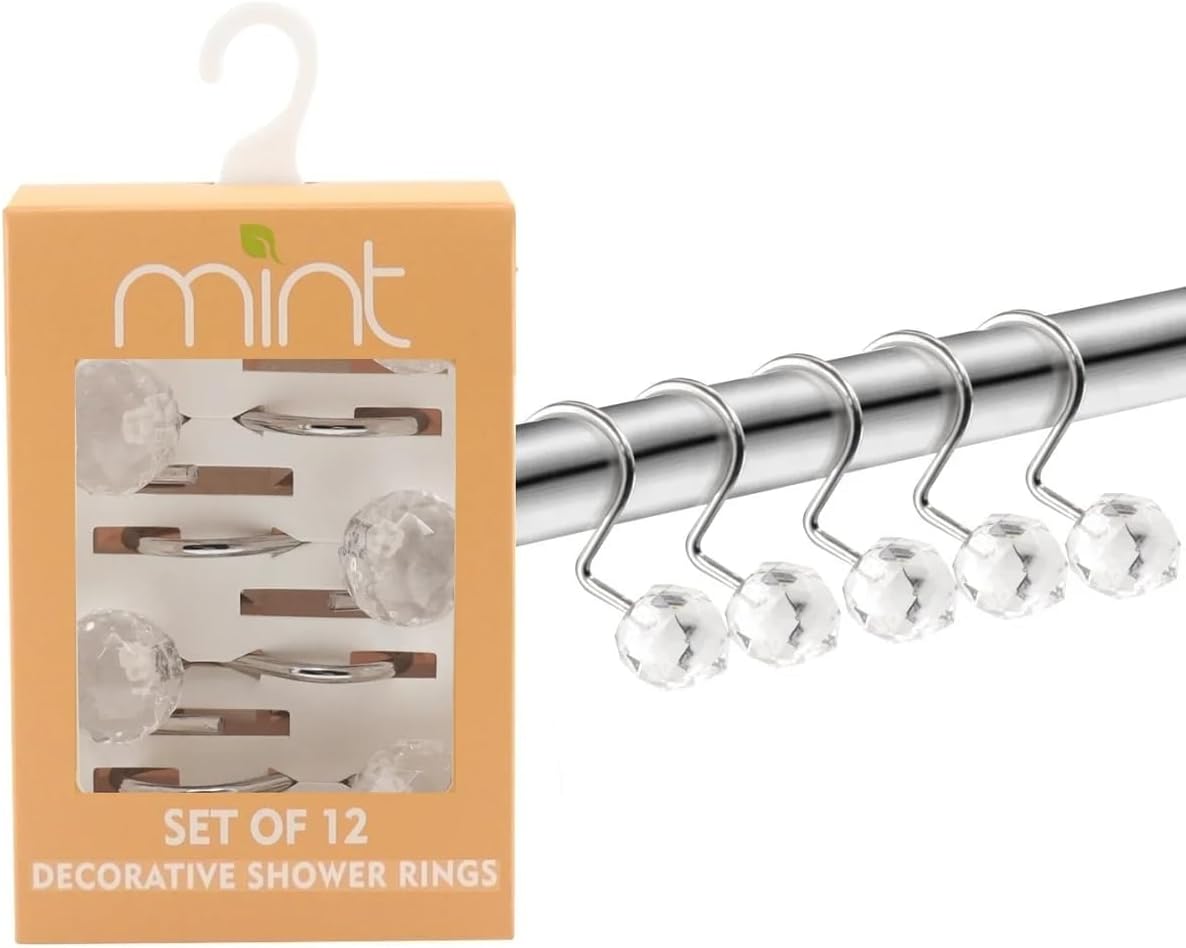 Set of 12 Rust Resistant Shower Curtain Hooks - 6 Designs