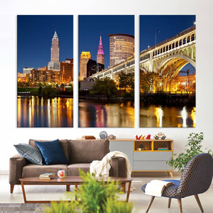 Cleveland City Lights Night Skyline Cityscape View Wall Art