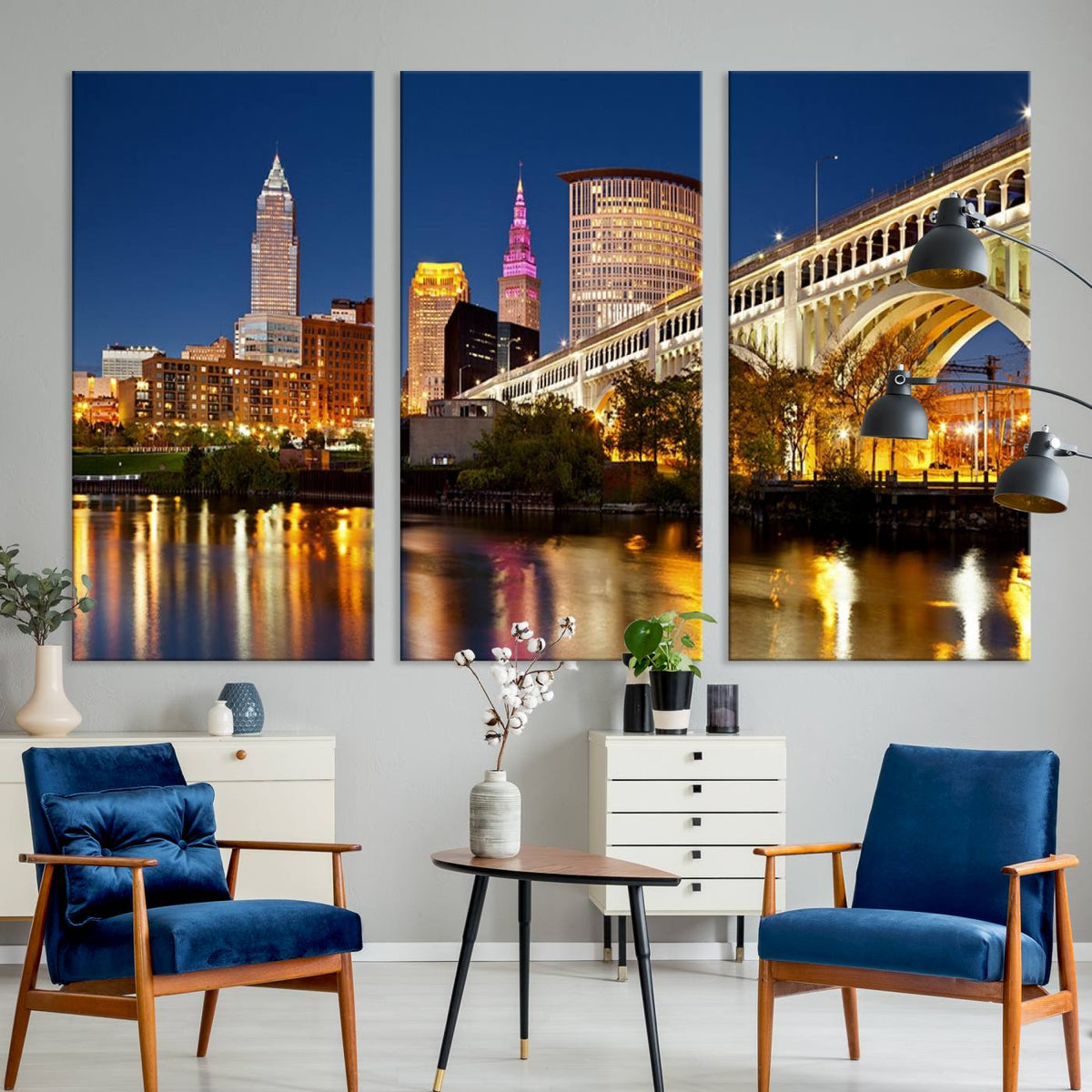 Cleveland City Lights Night Skyline Cityscape View Wall Art