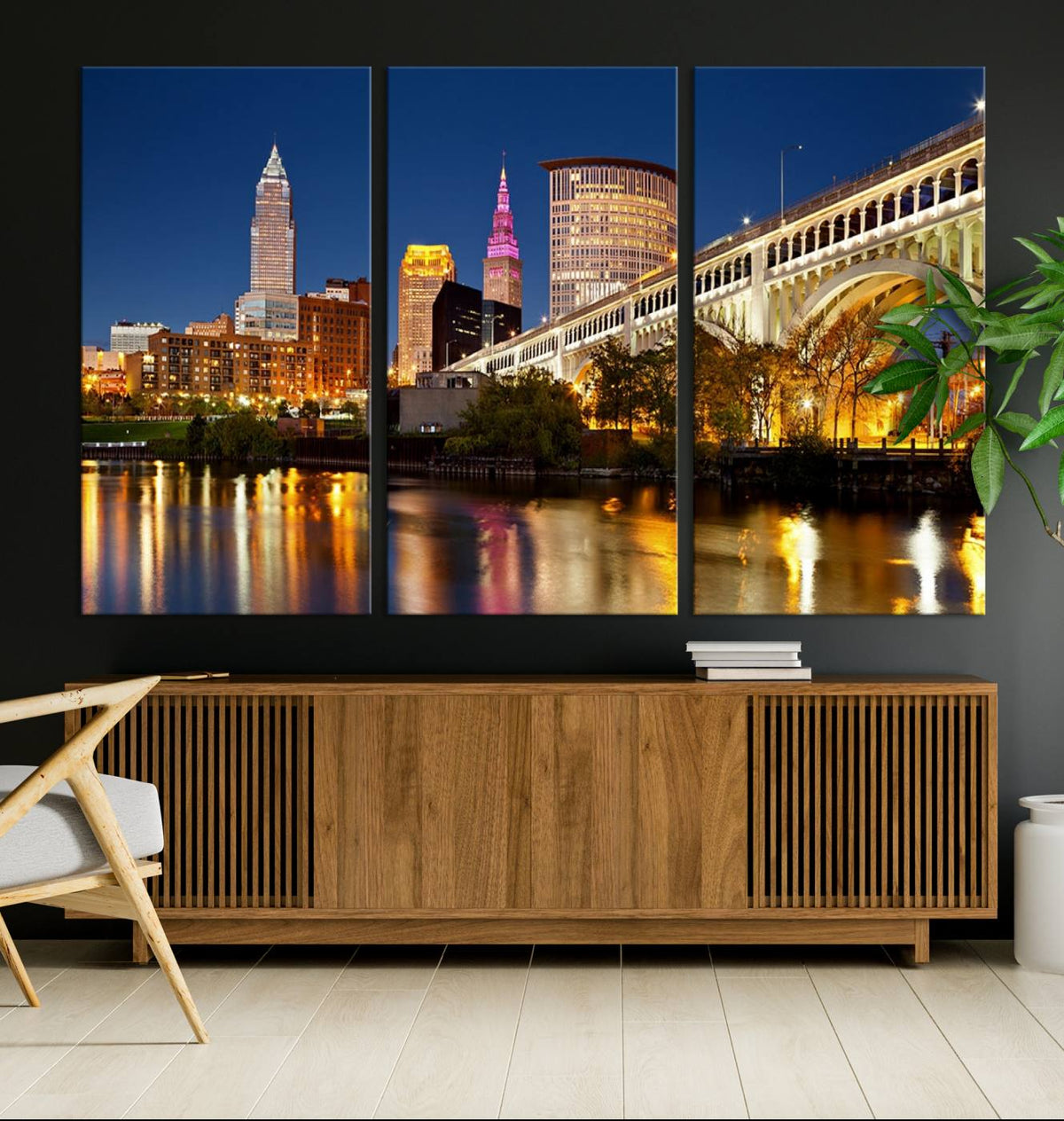 Cleveland City Lights Night Skyline Cityscape View Wall Art