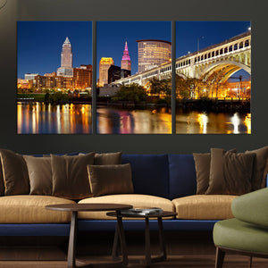 Cleveland City Lights Night Skyline Cityscape View Wall Art