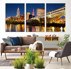 Cleveland City Lights Night Skyline Cityscape View Wall Art