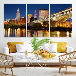 Cleveland City Lights Night Skyline Cityscape View Wall Art