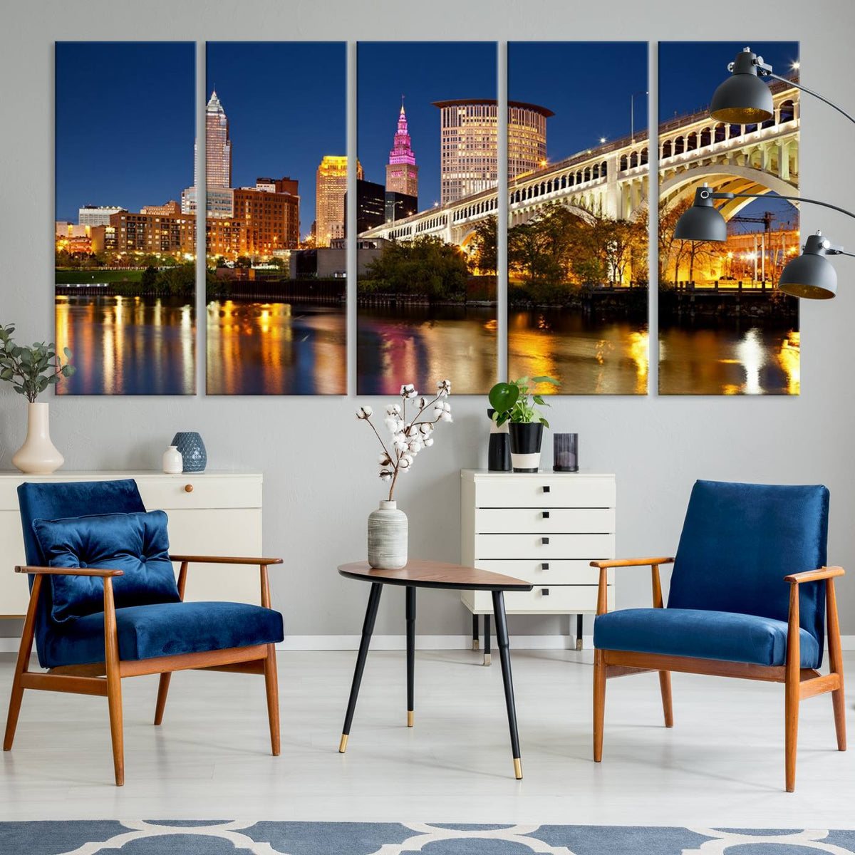 Cleveland City Lights Night Skyline Cityscape View Wall Art