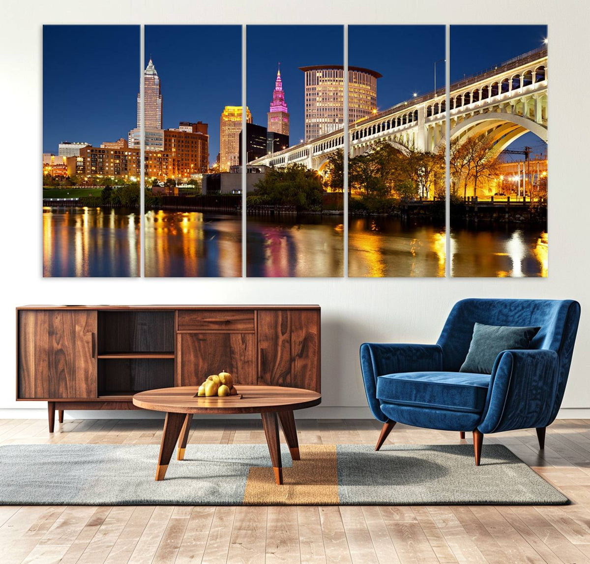 Cleveland City Lights Night Skyline Cityscape View Wall Art