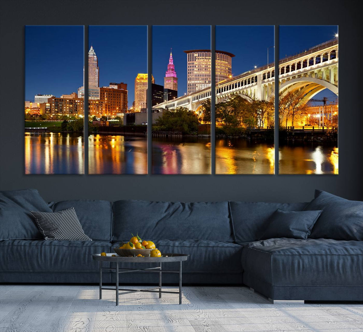 Cleveland City Lights Night Skyline Cityscape View Wall Art