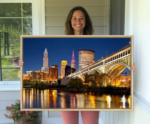 Cleveland City Lights Night Skyline Cityscape View Wall Art